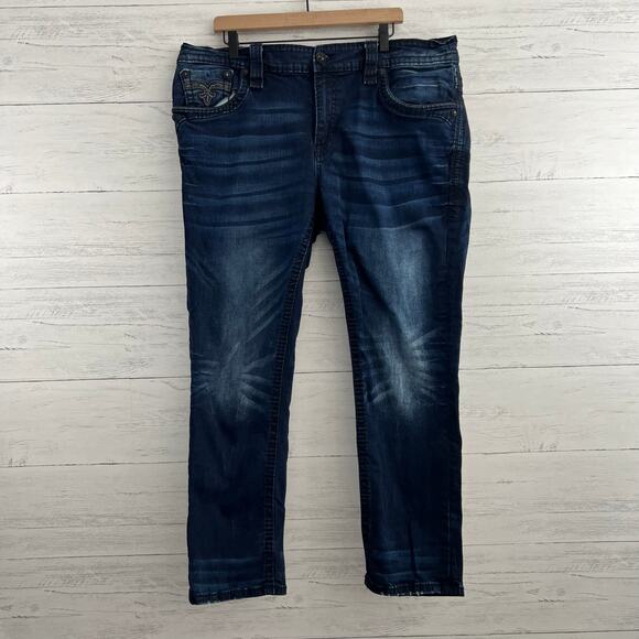 Rock Revival Dark Wash Chavo Slim Straight Jeans Size 40 - Picture 2 of 10